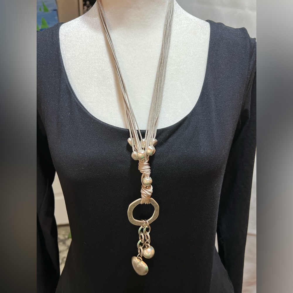 Gillian Julius Silver Heart and Ball Necklace on Link Chain with Silver Nuggets